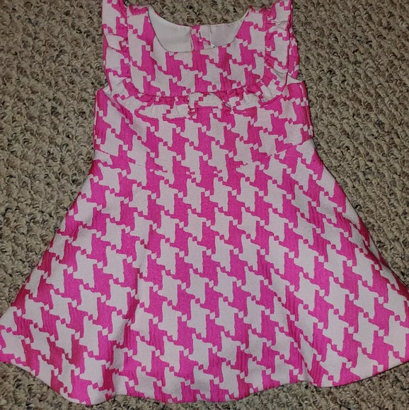 Janie and Jack Baby Girls' Houndstooth Ruffle Dress - Fuchsia Houndstooth - Size 18-24M
